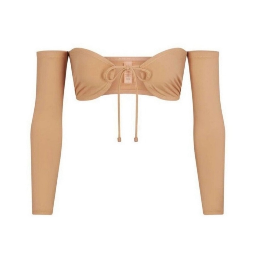 NWT SKIMS RECYCLED SWIM LONG SLEEVE BIKINI TOP, 4X OCHRE